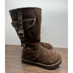 UGG Women's Retro Cargo Pocket Brown Suede Tall Fur Lined Boots 6 1968